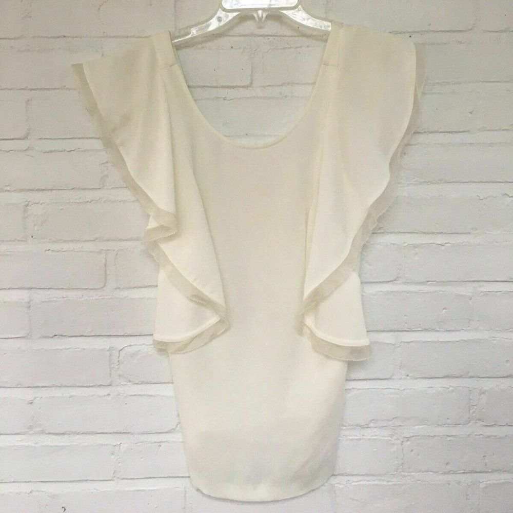 Club Monaco White Ruffle Short Sleeve Top Statement Blouse - Size XS